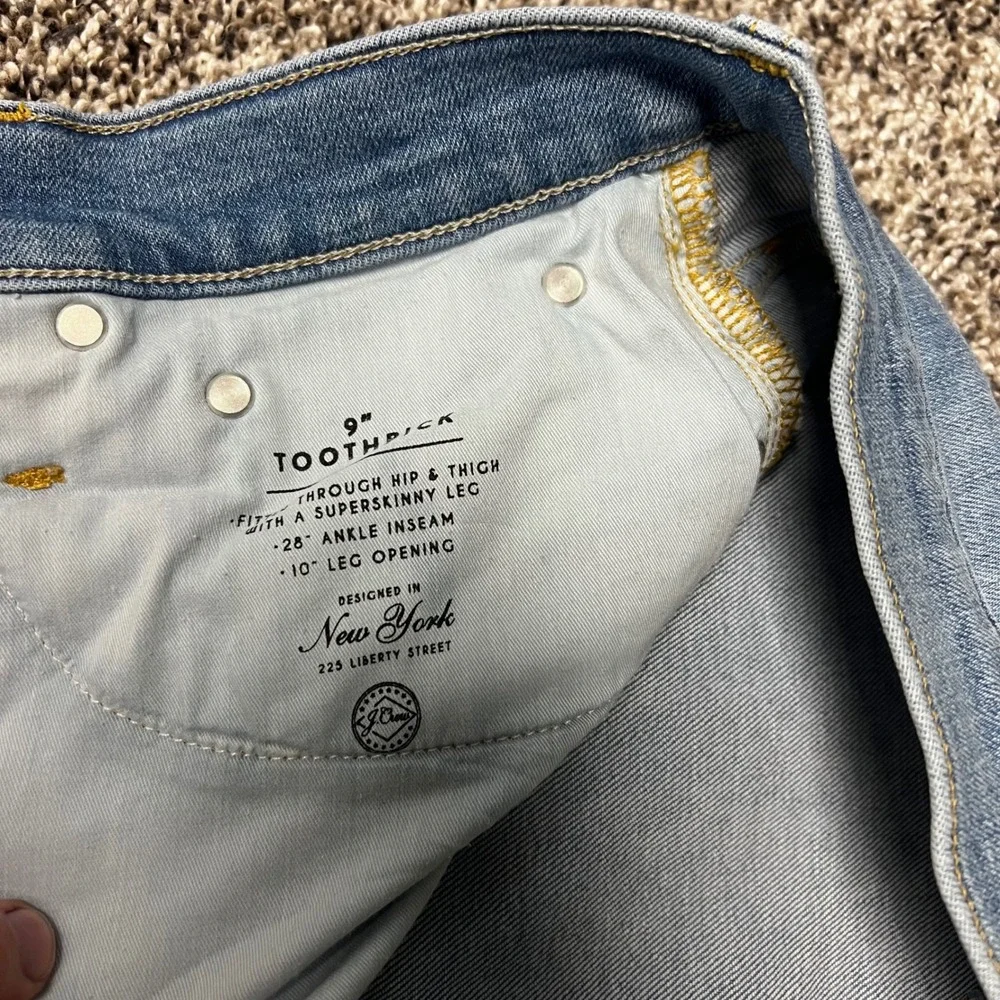J.Crew 9" Toothpick High Rise Skinny Jeans Medium Wash Raw Hem Size 30 - Picture 6 of 10